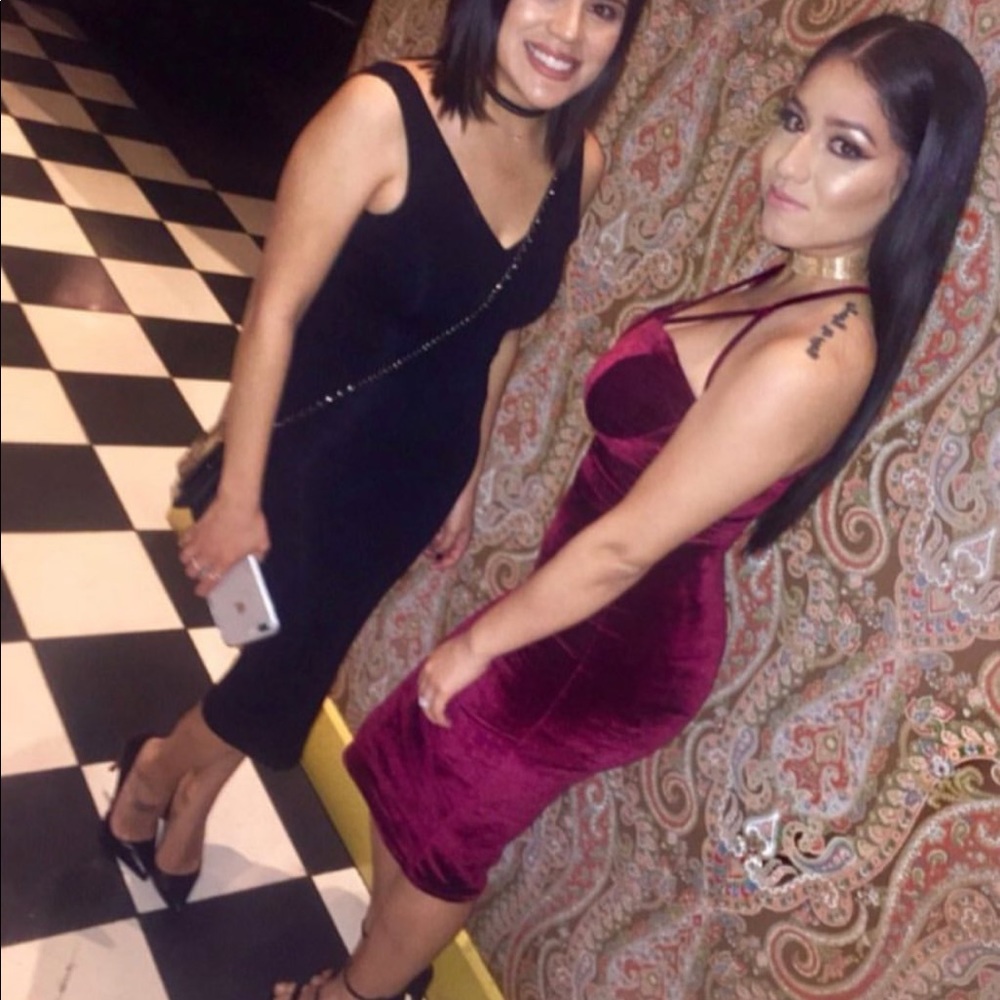 Burgundy Velvet Midi Dress